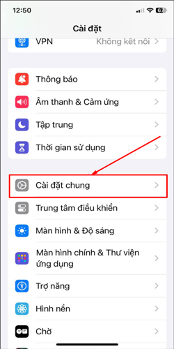 Truy cập cài đặt chung để tiến hành các bước xác minh ứng dụng trên ios