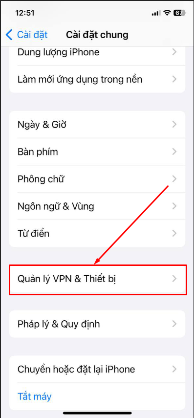 Truy Cập quản lý thiết bị để tiến hành xác minh ứng dụng trên ios