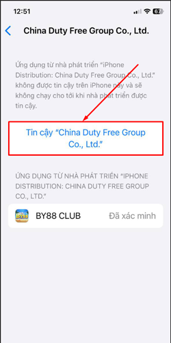 Chọn thêm lần nữa để xác nhận xác minh ứng dụng nhà cái by88 trên ios