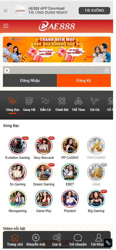 Giao diện trang đánh đề online AE888 